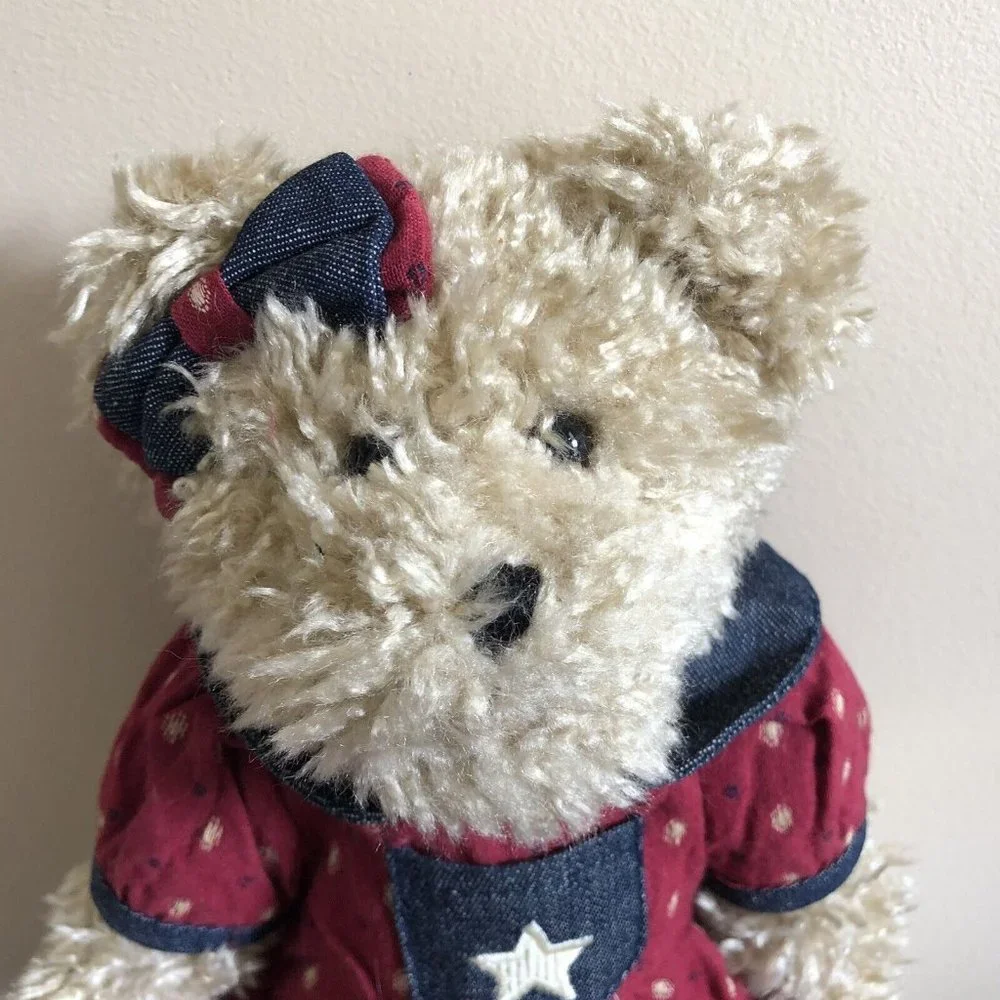 Boyds Bears Jennie Mae Spangler Red Jump Suit Embroidered Star Hair Bow American